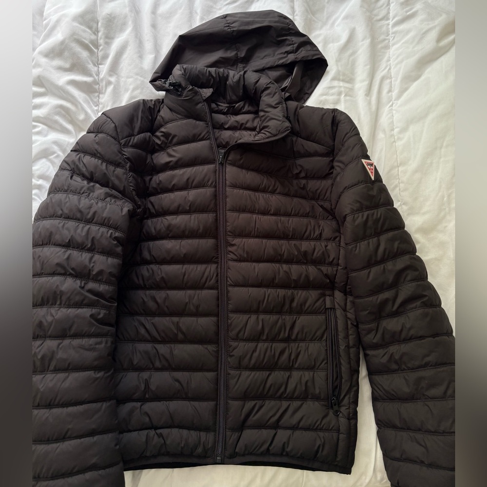 Guess Black Puffer Jacket with Quilted Design